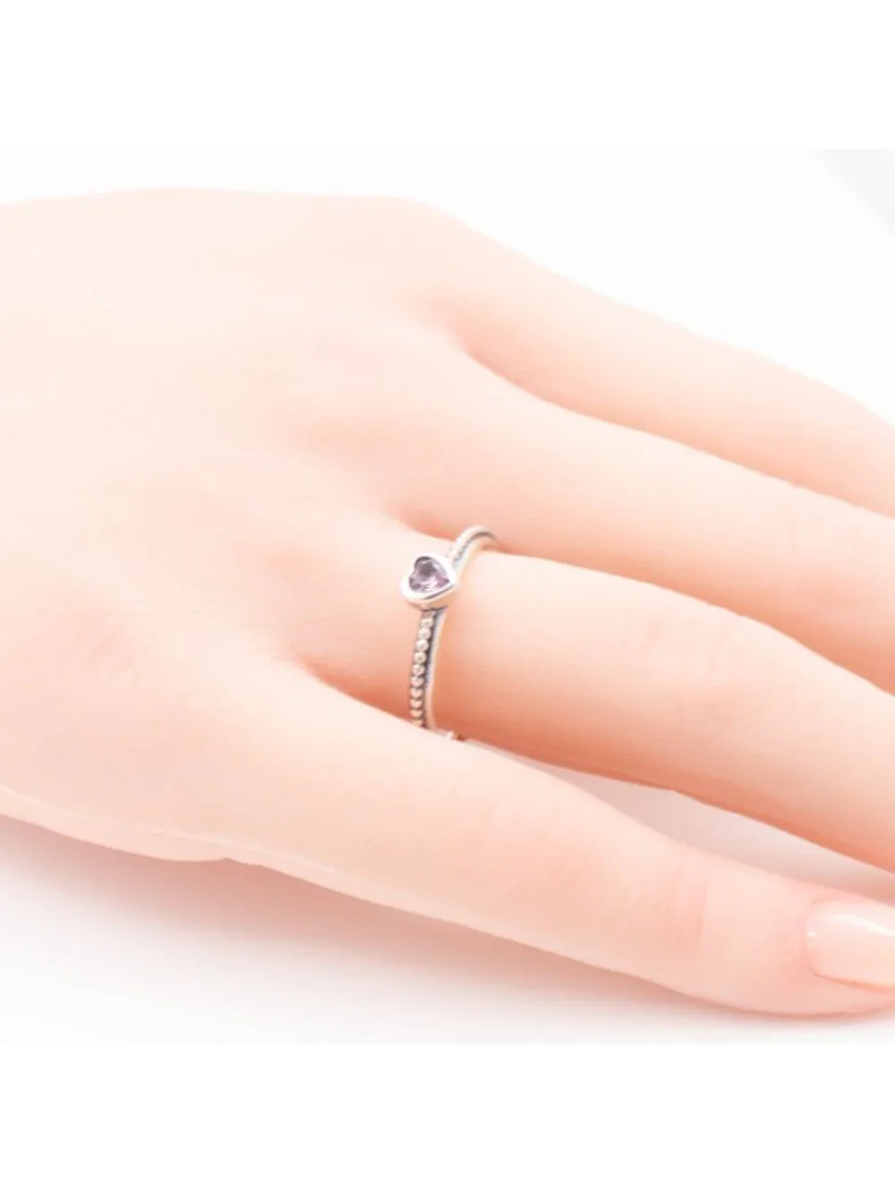 Pandora One Love Heart Ring Sterling Silver Pink Sapphire Stackable Retired